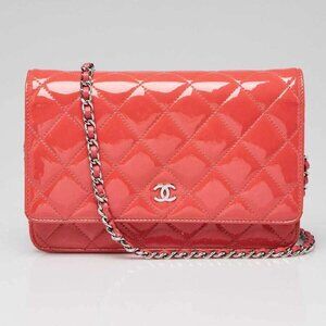 Chanel Pink Quilted Patent Leather Classic WOC Clutch Bag